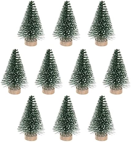 HOMOYOYO 10 יחידות עץ חג המולד מיני מלאכותי, סיסל שלג עצי כפור עם עץ עץ עץ בקבוק עץ