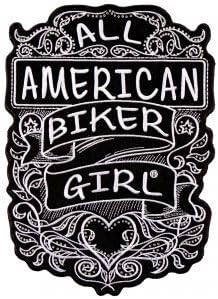 נערת האופנוענים האמריקאית, טלאי - כל האופנועים האמריקאים נערת חוט גבוה ברזל -על חום אטום גיבוי של אופנוענים