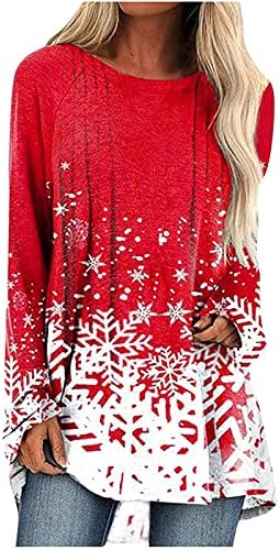 נשים של סתיו ארוך שרוול חולצות פתית שלג הדפסת טוניקת חולצות מתגנדר חג המולד רופף זורם מזדמן ארוך