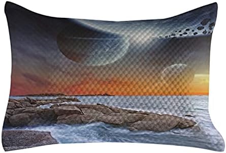 Ambesonne Galaxy Cullowcover כרית, נוף נוף של כוכב הלכת מנושא חדר אוקיינוס ​​חוף סלעי, מכסה כרית