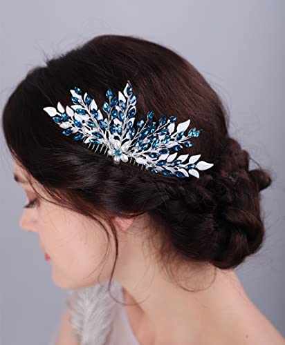 הכלה שיער קליפ לחתונה כחול שיער מסרק לנשים שיער אביזרי הכלה שיער קליפ כיסוי ראש לחתונה מסיבת נשף מתנה