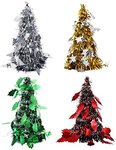 Nuobesty 4 PCS Tabletop עץ חג המולד מיני עצי טינסל