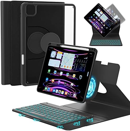 מארז הדור העשירי של Oyeeice iPad עם מקלדת, מארז מקלדת אייפד מגנטי 360 מעלות עם 7 צבע אחורי, מחזיק