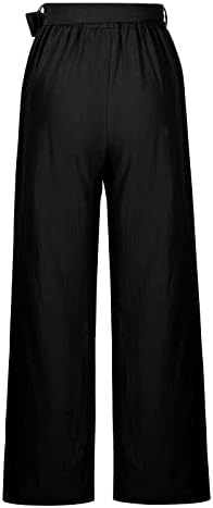 מכנסי כותנה ומכנסי פשתן לנשים לנשים מכנסי פשתן משוררים כפתור המותניים במורד רגל רחבה רופפת מכנסיים באורך קרסול