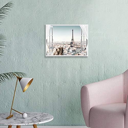 נתיב אומנותי חלון מזויף CITY CANVAS יצירות אמנות: CITYSCAPE SKYLINE VIEW CURINE PARIS EIFFEL TOWER TAWER PINT