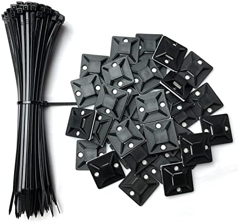OKSdown 100 חבילה קשרי כבל ניילון פלסטיק שחור עם 60 חתיכות חזקים 25x25 ממ/1 אינץ 'חוט דבק עצמי קליפים מסודרים מחזיקי