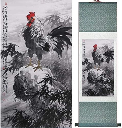 גלילת קיר אמנות סינית, תליה קיר, ציורים דקורטיביים, סגנון תרנגולת ציור קישוט משרדים ביתי מתנה לצביעת