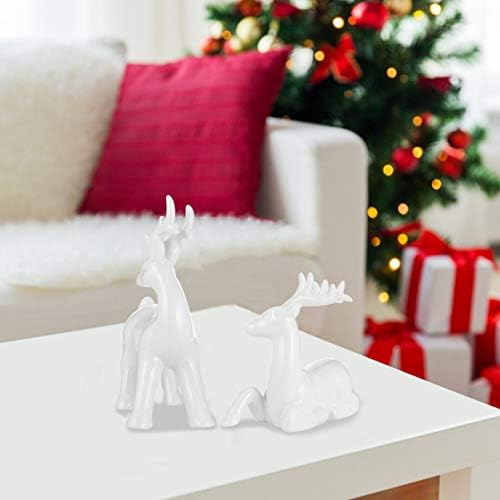 צעצוע ארוחת ערב שולחן דקור 1 זוג חג המולד בעלי החיים פסל חרס קרמיקה לבן צבי פאון איילים צלמית דגם