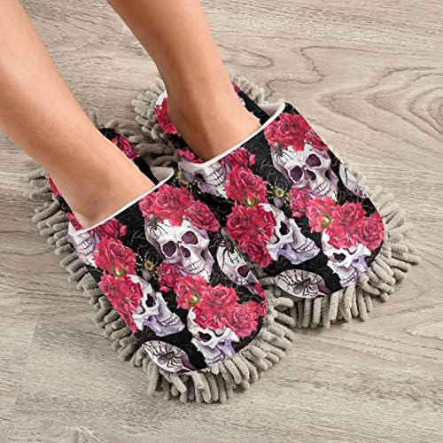 גולגלות עלה פרחי סמרטוט רצפת ניקוי לשטוף נעלי בית לנשים מיקרופייבר כפכפים למבוגרים