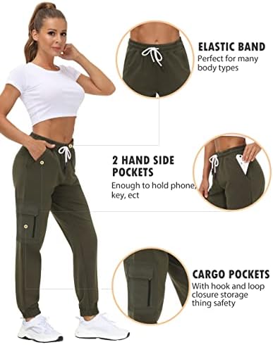 מכנסי טרנינג של מטען לנשים עם כיסים כותנה רכה מותניים רך מכנסי זיעה מכנסיים רופפים התאמה פעילה