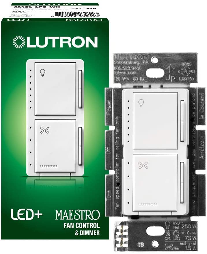 בקרת מאוורר מאסטרו של לוטרון ועמום אור נורות LED, ליבון, ונורות הלוגן, קוטב יחיד, MACL-LFQ-WH, לבן