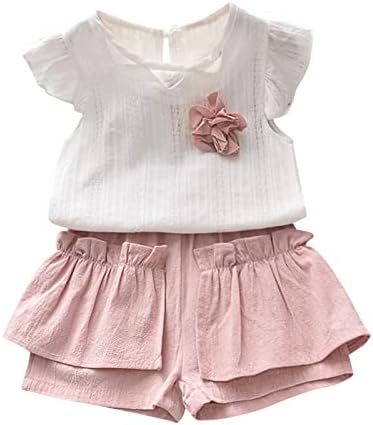 תלבושות קיץ כותנה לבנות פעוטות תלבושת לתינוקות 5T שרוול שרוול מפתח חור מפתח עליון מכנסיים קצרים אלסטיים