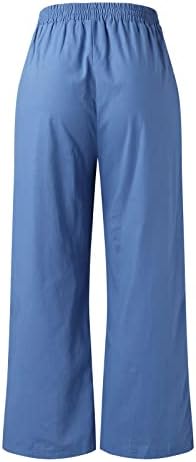 מכנסי פשתן של יאנגקיג'י לנשים מכנסי מותניים גבוהים מזדמנים מכנסיים מכנסיים ברגליים רופפות מכנסיים עם כיסים
