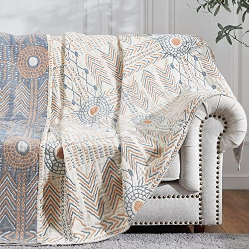 Jinchan כתום זריקת שמיכה שמיכת כותנה לספה קווין בגודל מיטת שמיכה נעימה עיצוב 4 שכבות שמיכת קפיץ בוהו