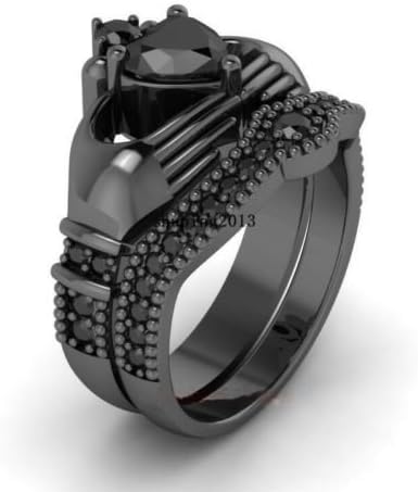 תכשיטי יחסי ציבור סטי טבעת האהבה הקלטית זהב שחור מלא אוניקס לב 1 קראט מתנת טבעת נישואין לנשים