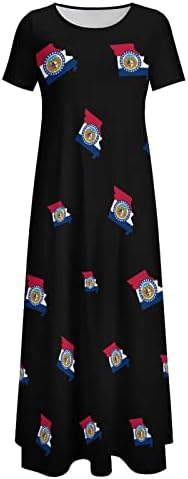 מיזורי מדינת דגל מפת נשים של קצר שרוול עגול צוואר ארוך מקסי שמלות מודפס קיץ