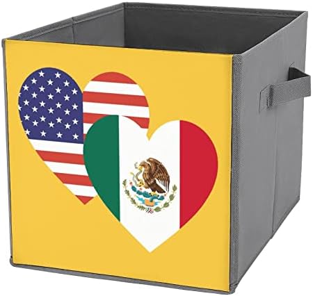 מקסיקו דגל לב אמריקאי מתקפל באחסון בד קוביות קוביות קופסאות מתקפלות עם ידיות