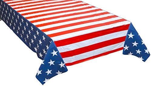 כיסוי שולחן מפת שולחן איקוניקל מפלסטיק, דגל אמריקאי, 54 על 108 אינץ', 3 מארז