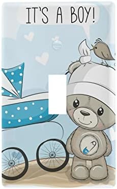 דובי יאצה עם ציטוט לב של עגלת תינוק כחול זה ילד על מתג מתג מתג לבן מתג 2.9 x 4.6 שקע אור קיר