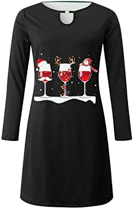 שמלות סתיו של רוזיאוג לנשים חלולות שרוול ארוך צוות צוואר שמלת צוואר מזדמן כוסות יין אדום כוסות טוניקה קו שמלת קו