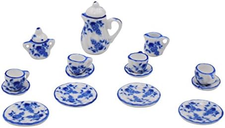 DARICE 30001453 סט תה מיני נצחי - קרמיקה - כחול לבן - גדלים שונים - 17 חלק