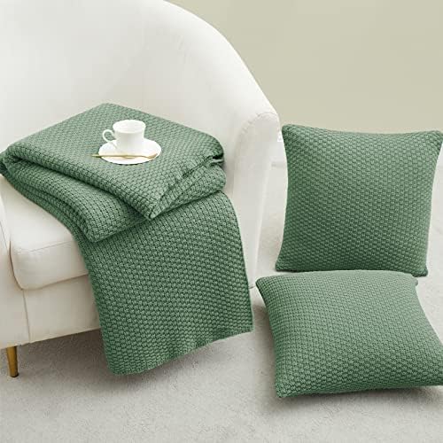 טרילי מרווה ירוק סרוג שמיכה לזרוק לספה, שמיכות סרוגות רכות ונעימות 60 x 80, סתיו שמיכה נושמת חמה דקורטיבית