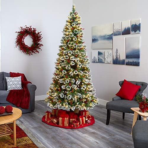 8ft. עץ חג המולד המלאכותי של אורן שוויצרי עם 550 נורות LED ברורות ופירות יער