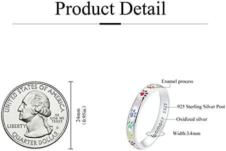 ביזר 3 ממ 3.4 ממ טבעת הדפסת כפה טבעת כסף סטרלינג 925 גור כלב חתול טבעת כפה, ססגוניות הדפסת חיות מחמד