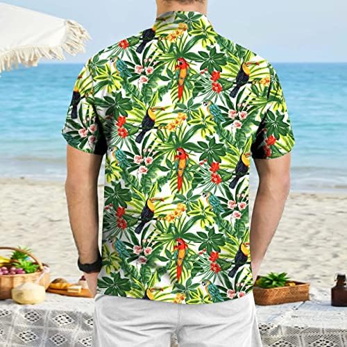 חולצות Aloha XXBR לגברים, חולצת הוואי גברים הדפס עץ טרופי כפתור שרוול קצר למטה חולצות חוף רופפות