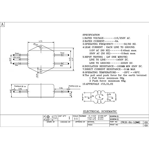 מדכא רעש כוח EMI מסנן מסנן-מזגן קו יחיד של פאזה יחידה JRELE AC 115/250V 6A JR-M006-A