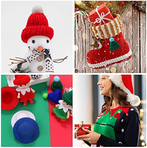 BENBO 24 PCS כובעי מיני בובה לחג המולד, 12 כובעי סנטה סריגה מיני כובעים סרוגים קטנים ו -12 כובע מיניאטורי