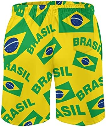 דגל של ברזיל גברים של בגד ים חוף מכנסיים קצרים עם כיסי הדפסת בגדי ים מקרית צפצף