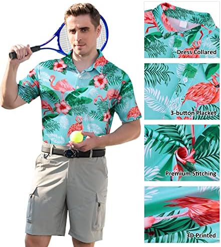 חולצות פולו לגברים שרוול קצר כושר יבש הדפסת 3 ד ' חולצת גולף מצחיקה מנדפת לחות