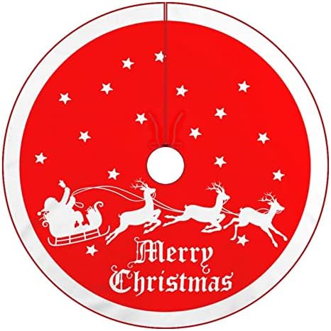 חצאית עץ חג המולד 30 x30 סנטה קלאוס על מזחלת עם איילים חצאיות עץ חג שמח, פתית שלג אדום ולבן בית חווה