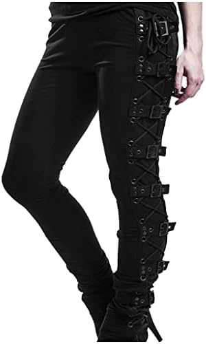מכנסי פאנק רחוב נשים בצד חוצה מכנסי הרם שחורים עם מותניים גבוהים רצים וינטג 'מכנסי הרזיה פלוס גודל