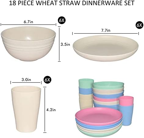 Delmoncart Straw Sthrate כלי אוכל של 6,18 חתיכות רב -צבעוניות לשימוש חוזר לשימוש חוזר דגני בוקר