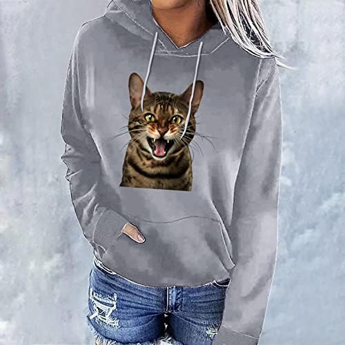 חולצות קפוצ ' ונים הדפסת חתול 3 חולצות לנשים מקרית שרוול ארוך הדפסה חמודה חולצות גרפיות סוודר חולצה למאהב חתול