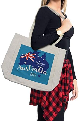 תיק קניות למסיבות אוסטרלי של אמבסון, אותיות מילות יום אוסטרליה עם מפת דגל בגוונים כחולים, תיק לשימוש חוזר