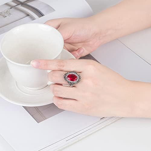 2023 טבעת תאילנדית שחורה חדשה וינטג 'תכשיטים גדולים רימון טבעת כסף עפרות אדומות טבעות טבעות מוגזמות
