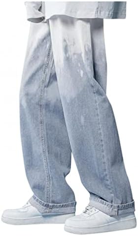 מכנסי ג'ינס רחבים לגברים של NYYBW - ג'ינס צבעוני כושר רופף ג'ינס במצוקה מכנסי אופנה נוחים לבגדי רחוב עם