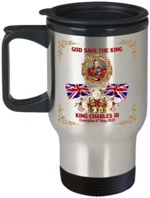 ספל נסיעות הכתרה, המלך צ'ארלס השלישי, נירוסטה, 14oz, מזכרות מלכותיות, הכתרה 2023, גביע נסיעות