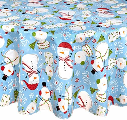 Newbridge תן לזה שלג כחול שלג איש חג המולד להדפיס ויניל פלנל מפת שולחן מגובה, מפת מפת חג המולד של אנשי חג