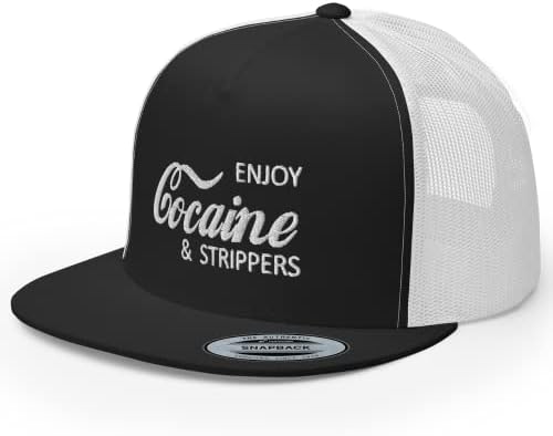 ריבמוג ליהנות קוקאין חשפניות פרימיום נהג משאית כובע גבוהה כתר שטוח ביל מתכוונן כובע - מצחיק