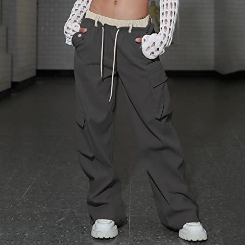 Keusn Womens Cargo Pant Biggy Plus גודל גודל נמוך מכנסי מצנח נשים נשים מרובות כיסים מכנסיים רחוב