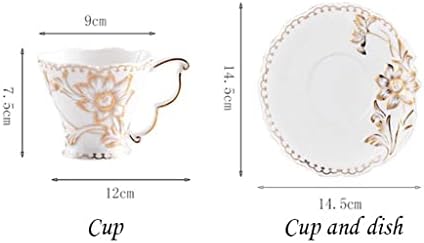 כוס קפה Zhuhw קפה ומערכת צלוחית עצם קרמיקה אירופית תחרה תחרה אנגלית כוס תה פרחים, צלוחית, כף וספל