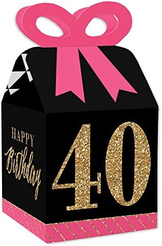 נקודה גדולה של אושר שיק שיק יום הולדת 40 - ורוד, שחור וזהב - קופסאות מתנה לטובת מרובע - קופסאות קשת