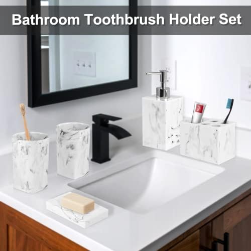 סט אביזרי אמבטיה של האטורי, 5 יחידות ערכות אמבטיה במראה שיש מתקן לסבון וסט מחזיק מברשת שיניים, דברים לעיצוב