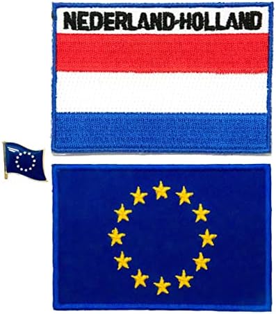 טלאי דגל דפוס דפוס איחוד האירופי+הדגל של הולנד דגל כפרי טלאי אפליקציה+סיכת תג צווארון של האיחוד האירופי, אביזריזציה