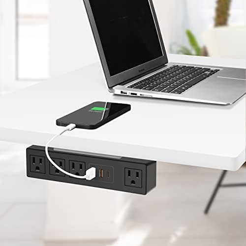 Junnuj מתחת לשולחן העבודה רצועת חשמל PD 20W USB C, 1200J מגן מתח מתח רצועת חשמל תחת הרכבה עם דבק