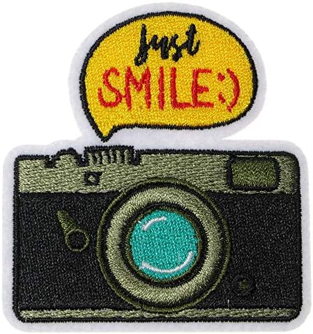 JPT - רק חיוך מצלמה צילום צילום חמוד מצויר חמוד רקום אפליקציות ברזל/תפור על טלאים תגית טלאי לוגו חמוד